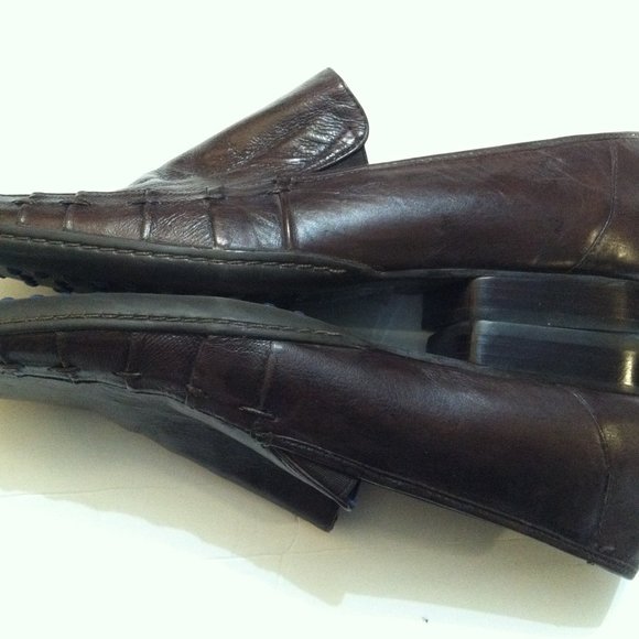 ROBERT WAYNE MENS  DARK BROWN LEATHER SLIP-ON DRESS SHOES SIZE: 9.5M
